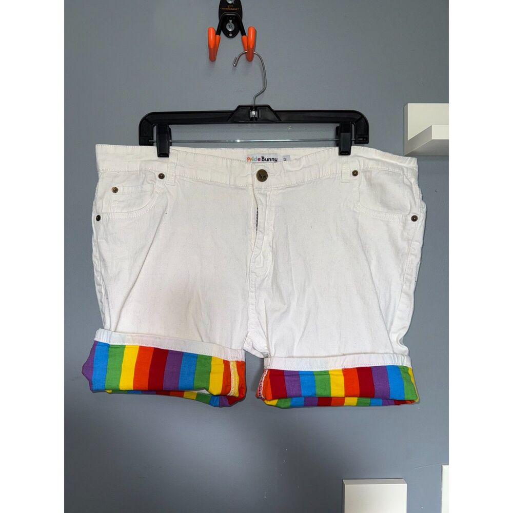 Men's Pride Bunny White & Rainbow Shorts | Size 42 | LGBTQIA+ Queer